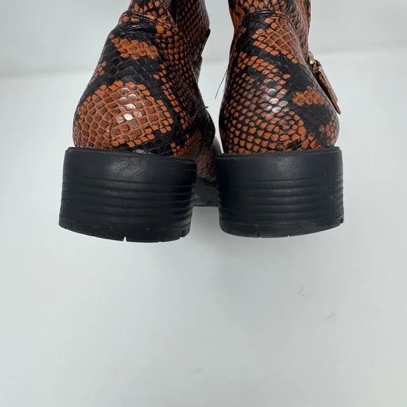 Asos Design Womens Snake Print Buckle Moto Boots Brown Black Chunky Heel Size 8 - Picture 6 of 11